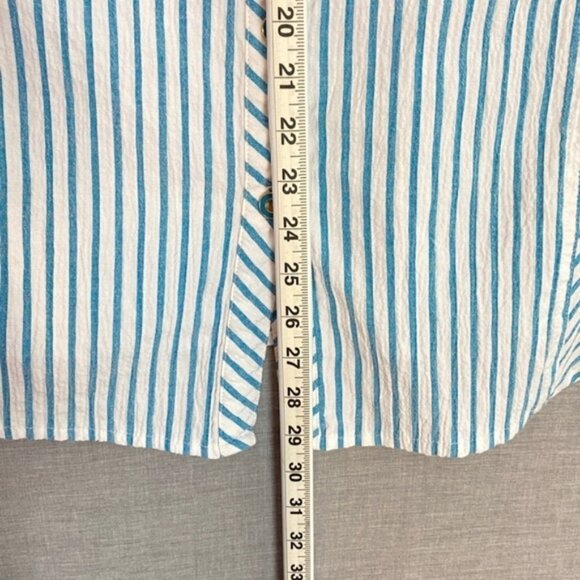 Drapers & Damon Top Womens 2X Button Up Roll Tab Sleeves Striped Blue Textured - Picture 4 of 8
